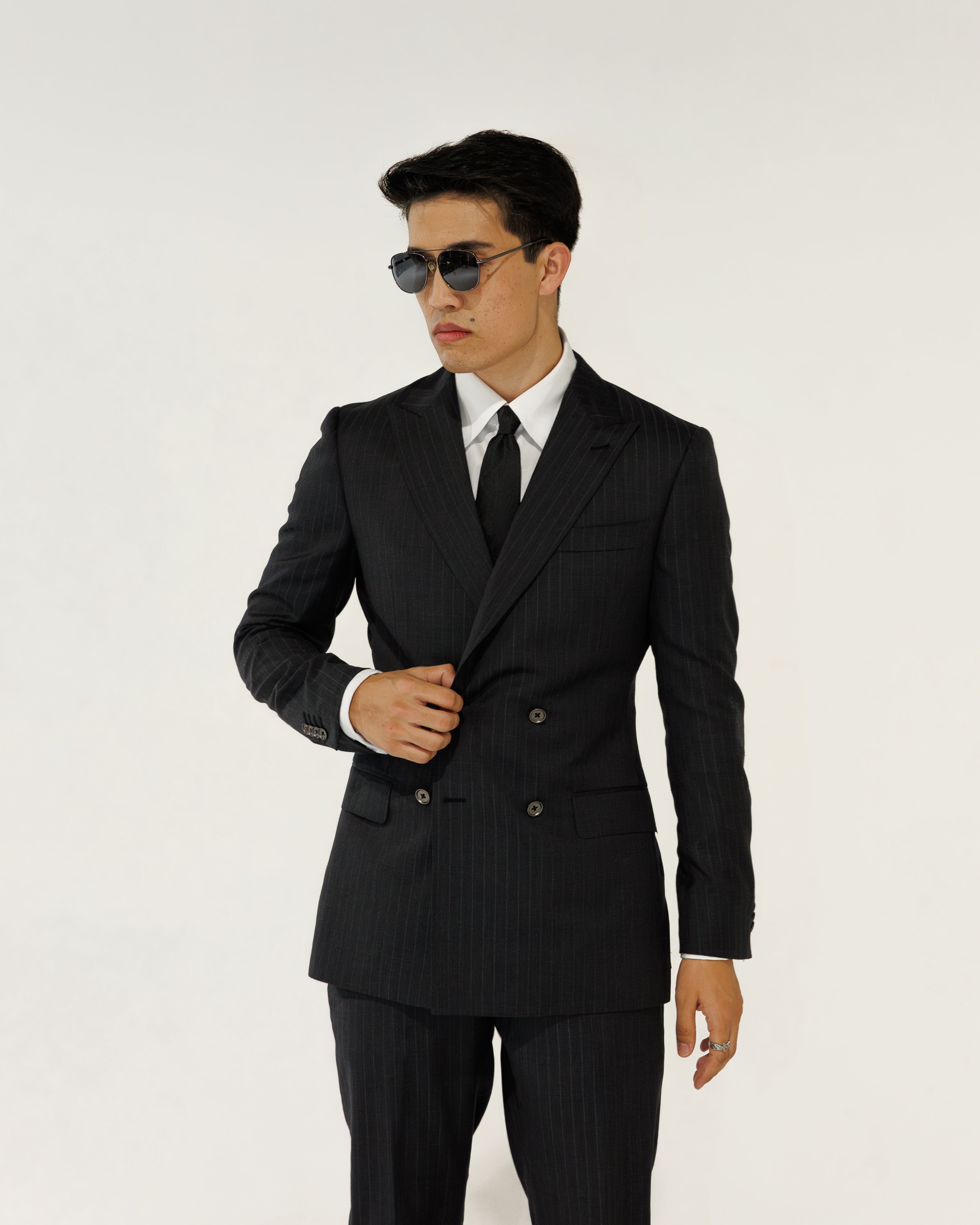 Obsidian charcoal pinstriped suit - Custom Men's Suit | House of Falcone Brisbane