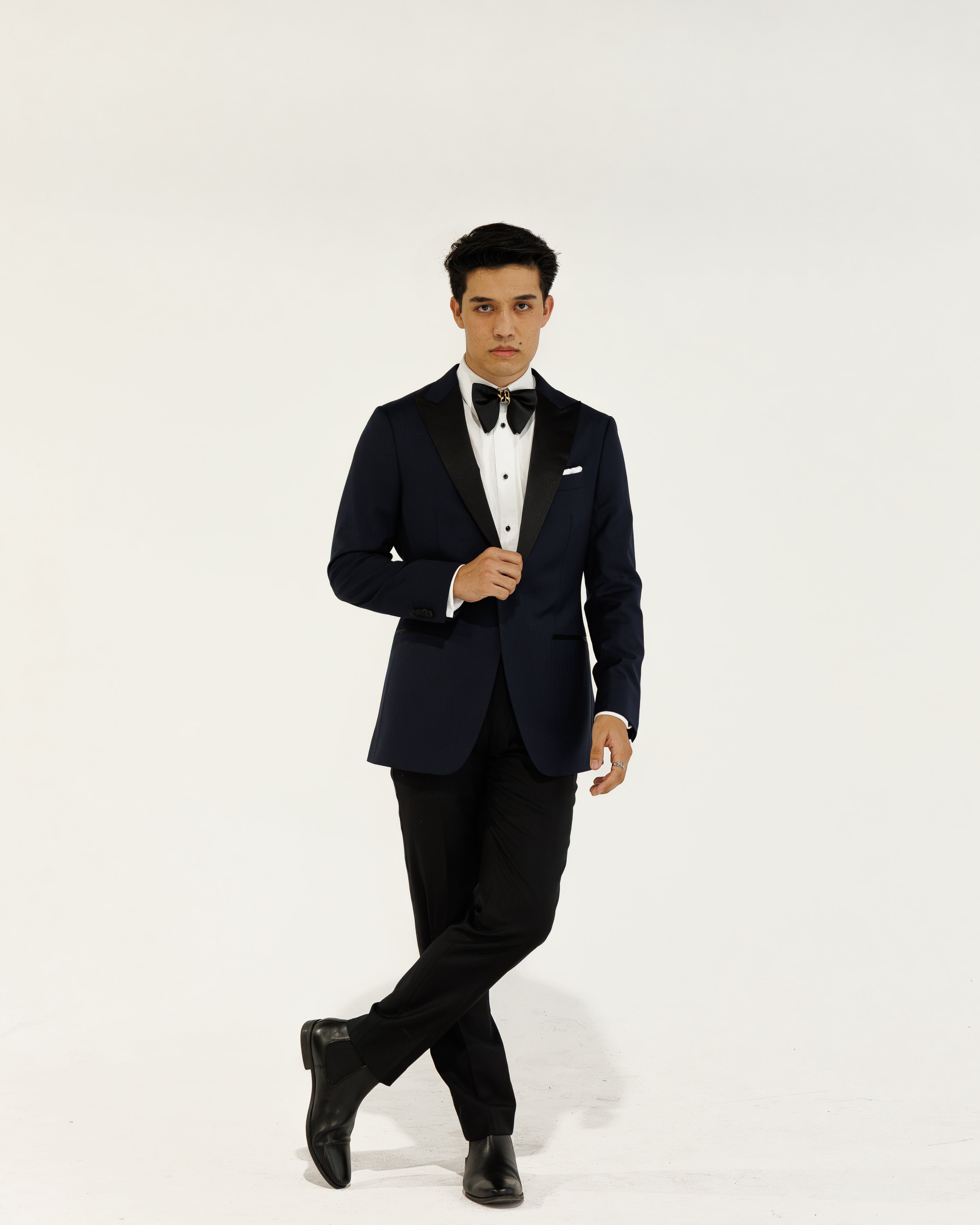 Navy herringbone tux - Men's Made to Measure Suit | House of Falcone